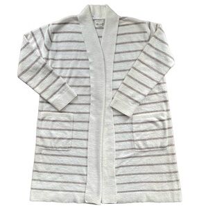 Barefoot Dreams Cozy White and Gray Cardigan Robe